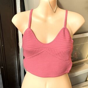 Aerie Pink Crop Tank Top Women's small textured ribbed bralette adjustable NWT